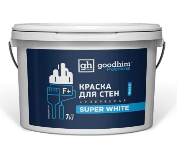 Краска акриловая интерьерная влагостойкая GOODHIM F+ супербелая, 7 кг купить онлайн за 1260 руб. в интернет-магазине ТД ОЛИС