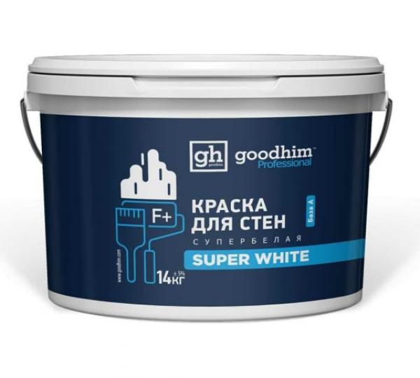 Краска акриловая интерьерная влагостойкая GOODHIM F+ супербелая, 14 кг купить онлайн за 2478 руб. в интернет-магазине ТД ОЛИС